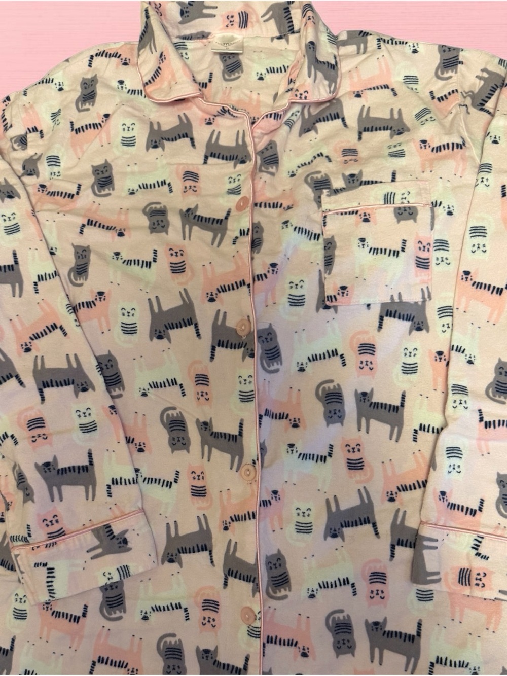 Womens Pink Cat Print Pajama nightgown- Soft Cotton Blend Sz M
